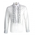 White Ruffle Slim Fit Tuxedo Shirt